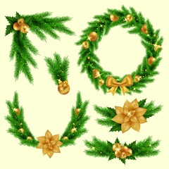 realistic christmas flower wreath collection vector design illustration
