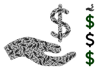 Obraz premium Vector dollar donation hand composition is formed from repeating fractal dollar donation hand icons. Fractal collage for dollar donation hand.