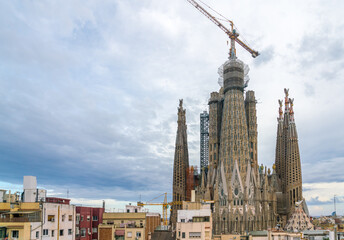 Aerial View of the Sagrada Familia Building With Cloudy Skies during Day time