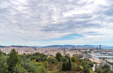 Fototapeta na wymiar View of Downtown Barcelona with Cloudy Skies During Day time