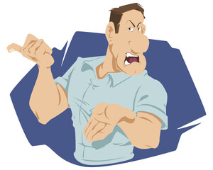 Man shows a finger. Illustration for internet and mobile website.
