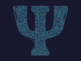 Vector polygonal Psi symbol isolated on dark background