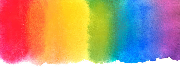 Watercolor rainbow abstract painting background. Hand drawn artwork, paper texture. Red, orange, yellow, green, blue, indigo, violet, purple colors