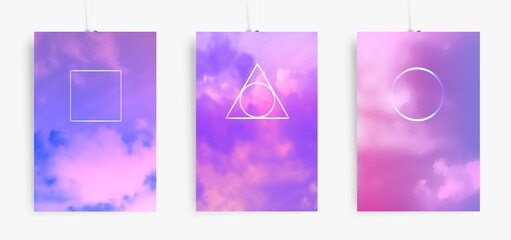 Poster with beautiful realistic purple pink sky. Design for paper, banners, brochures, card
