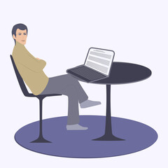 Fototapeta premium Writer, journalist ponders over the text at the work table, characteristic - vector.