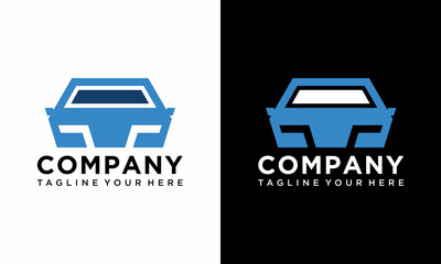 Super car logo design with concept sports vehicle icon silhouette on a black and white background.