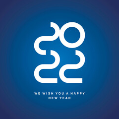 Happy New Year 2022 ultra modern design numbers typography white blue icon logo button