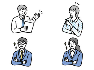 プレゼン、ミーティング資料に使えるビジネスシーンイラスト(説明、マーケティング、打ち合わせ、戦略、ディスカッション)
Business scene illustrations (explanations, marketing, meetings, strategies) that can be used for presentations and meeting materials.