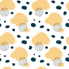 Seamless abstract trend pattern. Pattern with spots and different elements. Pattern for textiles, item design, web page design, social networks. Vector graphics.