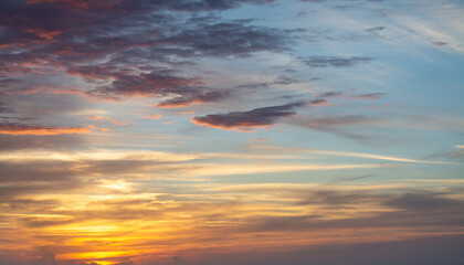Colorful sky with dark clouds at sunset