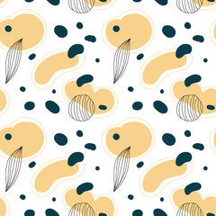 Seamless abstract trend pattern. Pattern with spots and different elements. Pattern for textiles, item design, web page design, social networks. Vector graphics.