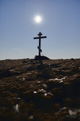 Memorial cross at mountain top