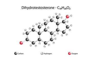 Molecular formula of dihydrotestosterone. Dihydrotestosterone it is the name given to the strong metabolite, which is the active version of the testosterone hormone found in the male body.