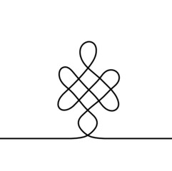 Sign of endless auspicious knot as line drawing on the white background. Vector