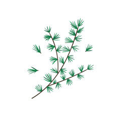 Cute cartoon bright Christmas fir twig for new year design, labels, coloring books, kids apps, greeting cards, pattern