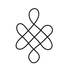 Sign of endless auspicious knot as line drawing on the white background. Vector