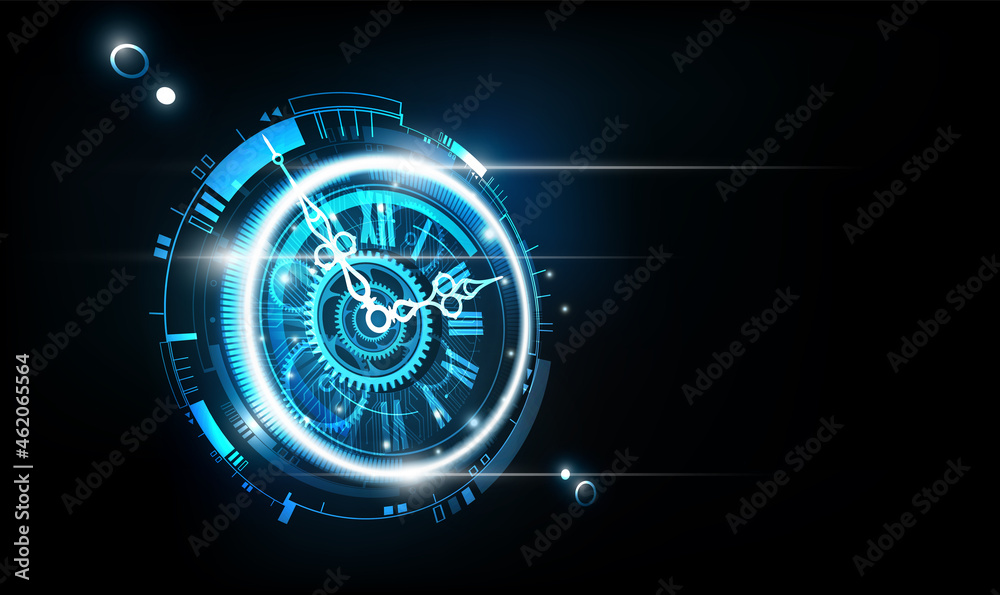 Wall mural abstract futuristic technology background with clock concept perspective view and time machine, vect