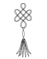 Sign of endless auspicious knot as line drawing on the white background. Vector