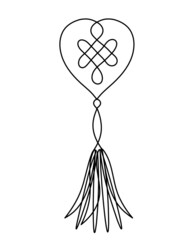 Sign of endless auspicious knot as line drawing on the white background. Vector