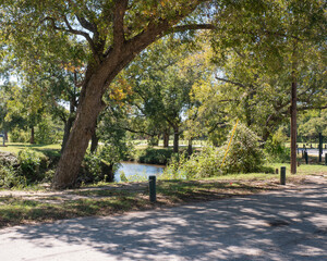 Stephenville Texas City Park with Stream Trees and Lawns