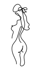 Woman silhouette body as line drawing picture on white. Vector