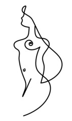 Woman silhouette body as line drawing picture on white. Vector