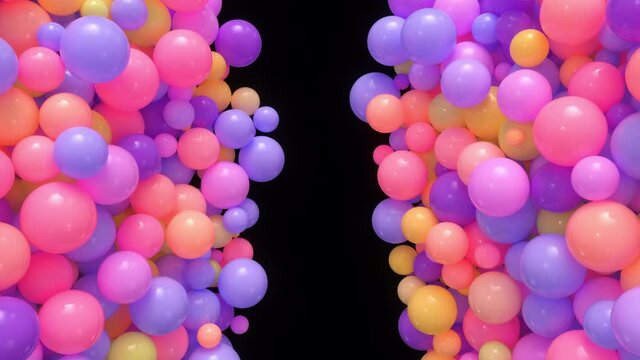 Glossy bubbles filling the screen. Colorful balloons, scattering spheres.