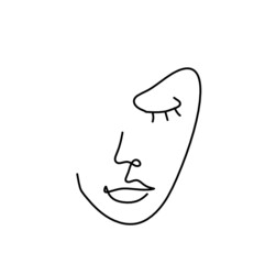 Woman silhouette face as line drawing picture on white