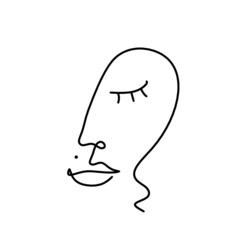 Woman silhouette face as line drawing picture on white