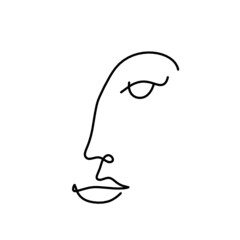 Woman silhouette face as line drawing picture on white