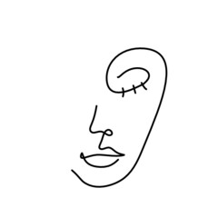 Woman silhouette face as line drawing picture on white