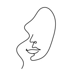Woman silhouette face as line drawing picture on white