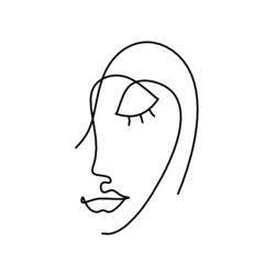 Woman silhouette face as line drawing picture on white