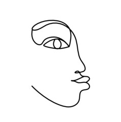 Woman silhouette face as line drawing picture on white