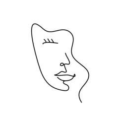Woman silhouette face as line drawing picture on white