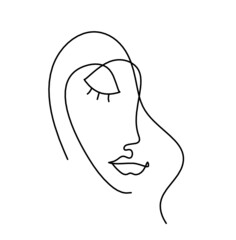 Woman silhouette face as line drawing picture on white