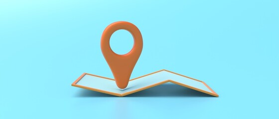 Map and pin pointer location, blue color background, travel navigation GPS concept. 3d illustration