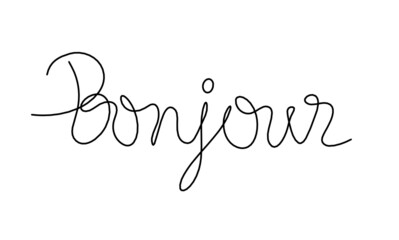 Calligraphic inscription of word "bonjour" as continuous line drawing on white  background © suns07butterfly