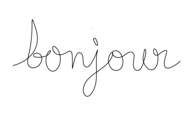 Calligraphic inscription of word "bonjour" as continuous line drawing on white  background © suns07butterfly