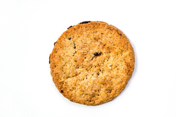 Close up delicious homemade milk cookie or biscuit with Raisin - isolated on white background with clipping path