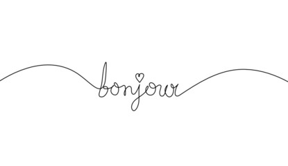 Calligraphic inscription of word "bonjour" as continuous line drawing on white  background © suns07butterfly