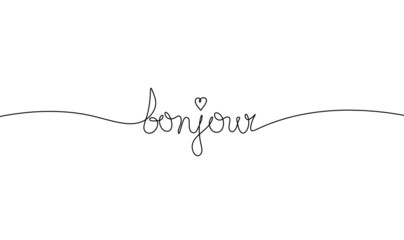 Calligraphic inscription of word "bonjour" as continuous line drawing on white  background © suns07butterfly