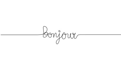 Calligraphic inscription of word "bonjour" as continuous line drawing on white  background © suns07butterfly