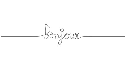 Calligraphic inscription of word "bonjour" as continuous line drawing on white  background © suns07butterfly