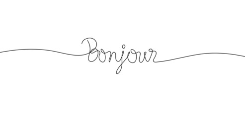 Calligraphic inscription of word "bonjour" as continuous line drawing on white  background © suns07butterfly