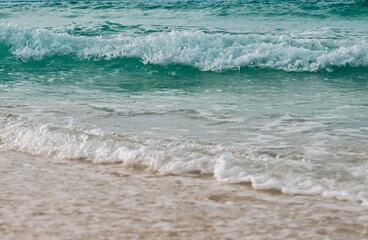 Natural tropical background. Small waves of the blue ocean.