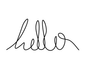 Calligraphic inscription of word "hello" as continuous line drawing on white  background. Vector