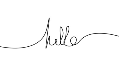 Calligraphic inscription of word "hello" as continuous line drawing on white  background. Vector