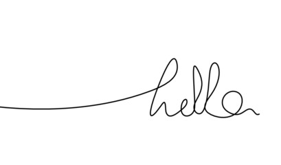 Calligraphic inscription of word "hello" as continuous line drawing on white  background. Vector