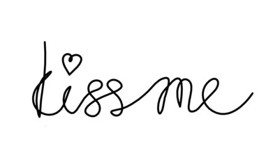 Calligraphic inscription of word "kiss me" as continuous line drawing on white  background. Vector